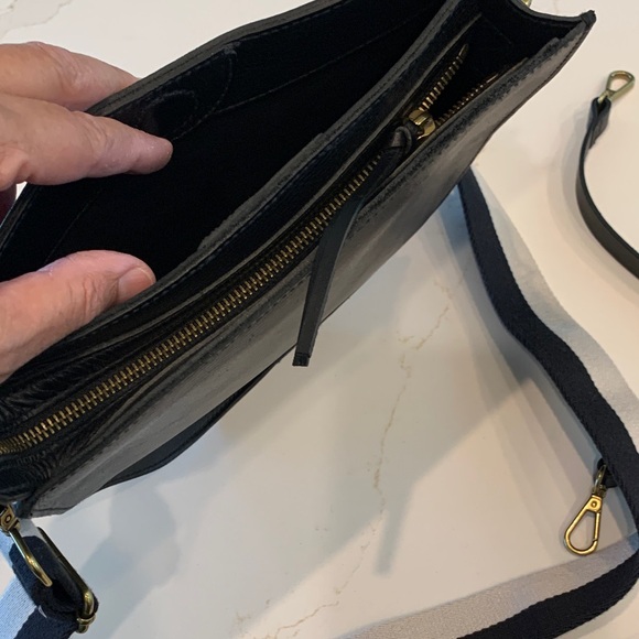 Madewell Black Leather Cossebody Bag with Striped Strap & Solid strap NWOT - Picture 4 of 15